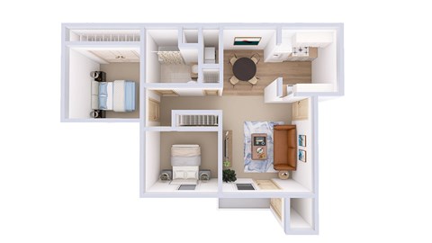 Floor plan for 2 beds, 1 bath, 894 sqft